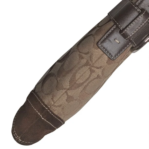 Coach 3577 Vintage Signature Canvas Shoulder Bag Leather Trim Buckle 2005 - Picture 3 of 16